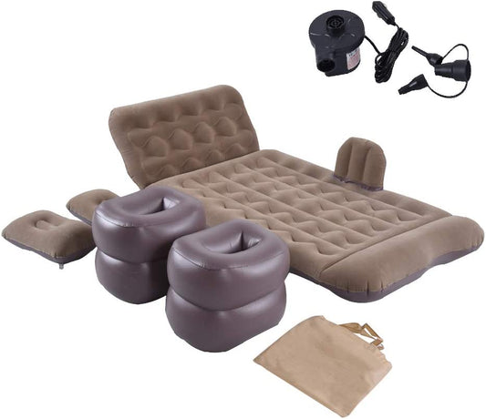 Car Air Mattress, Inflatable Car Mattress for Back Seat, Car Bed with Air Pump, Home Sleeping Pad (Light Brown)