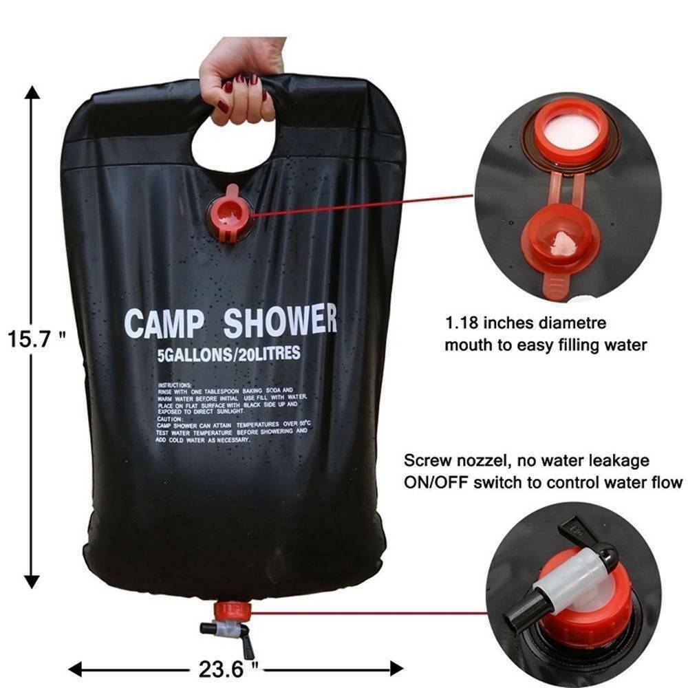 20L Camping Shower Portable Compact Solar Sun Heating Bath Bag