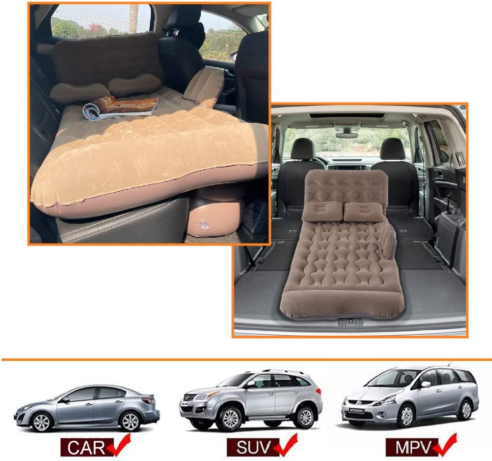 Car Air Mattress, Inflatable Car Mattress for Back Seat, Car Bed with Air Pump, Home Sleeping Pad (Light Brown)