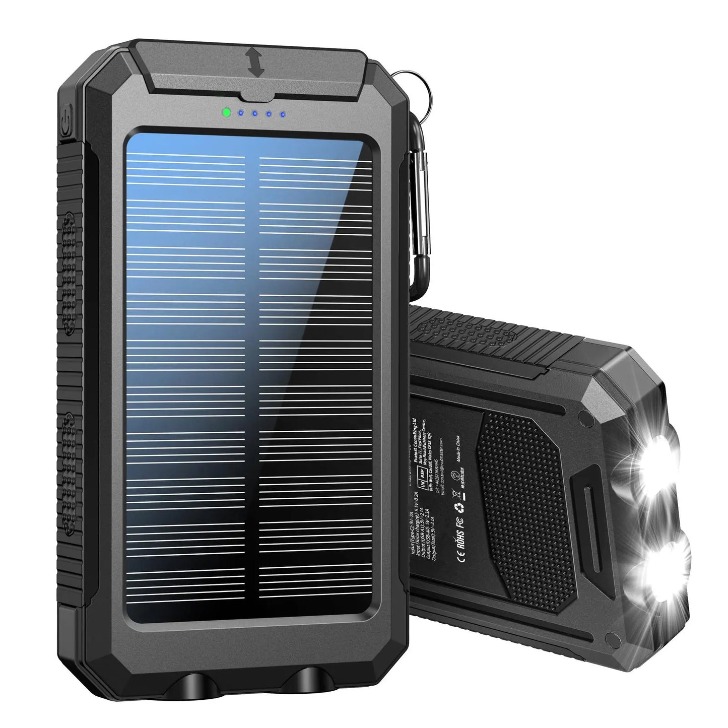 10000Mah Portable Solar Power Bank, 1 Piece Dual USB Output Port Waterproof Power Bank with LED Light, Solar Charger Power Bank, Solar Panel Charger, Solar Phone Charger Compatible with Iphone & Android Phone for Spring Camping