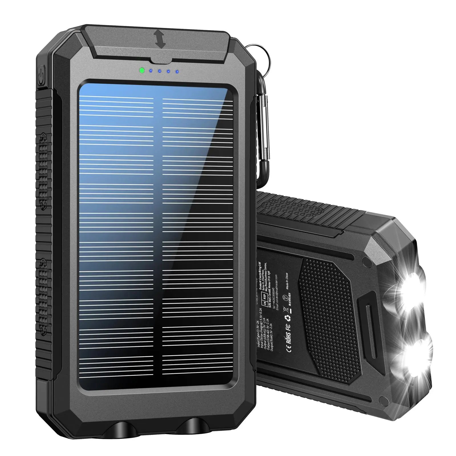 10000Mah Portable Solar Power Bank, 1 Piece Dual USB Output Port Waterproof Power Bank with LED Light, Solar Charger Power Bank, Solar Panel Charger, Solar Phone Charger Compatible with Iphone & Android Phone for Spring Camping