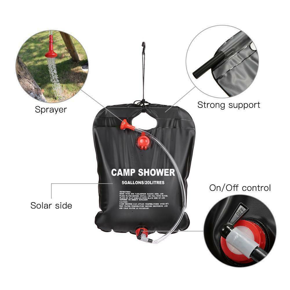 20L Camping Shower Portable Compact Solar Sun Heating Bath Bag