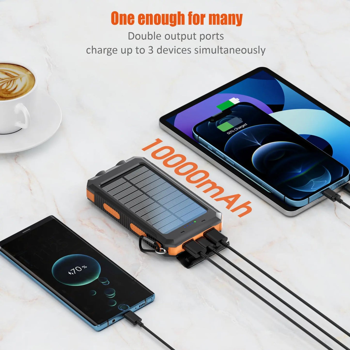 10000Mah Portable Solar Power Bank, 1 Piece Dual USB Output Port Waterproof Power Bank with LED Light, Solar Charger Power Bank, Solar Panel Charger, Solar Phone Charger Compatible with Iphone & Android Phone for Spring Camping